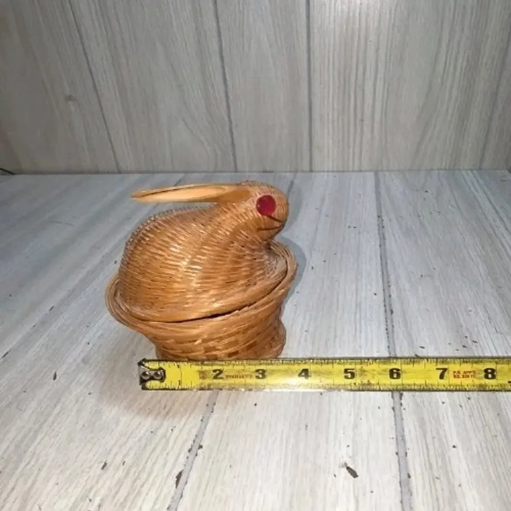Bunny Rabbit Wicker Basket with Lid Vintage Home Decor 5” Countrycore Rustic